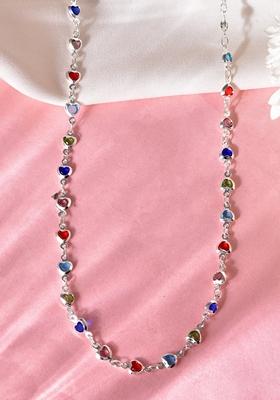 Silver Plated Colour Stone Heart Shape Chain