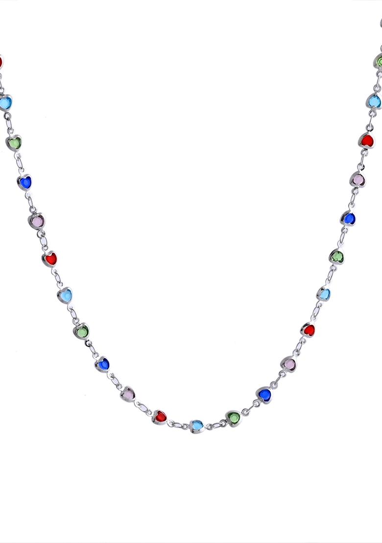 Silver Plated Colour Stone Heart Shape Chain