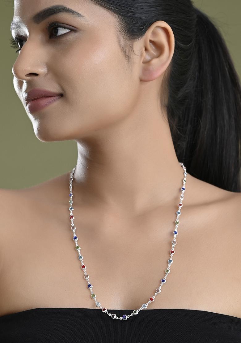 Silver Plated Colour Stone Heart Shape Chain
