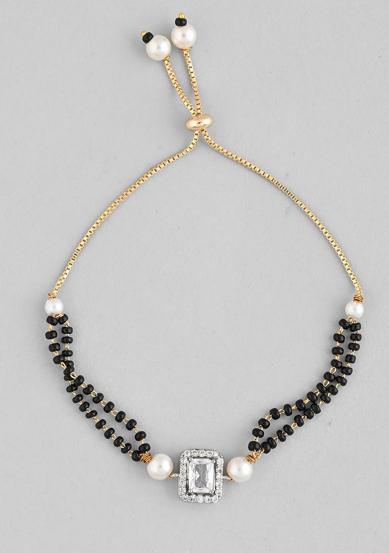 Silver Rectangle Shaped And Ad Stone Plated Mangalsutra Bracelet