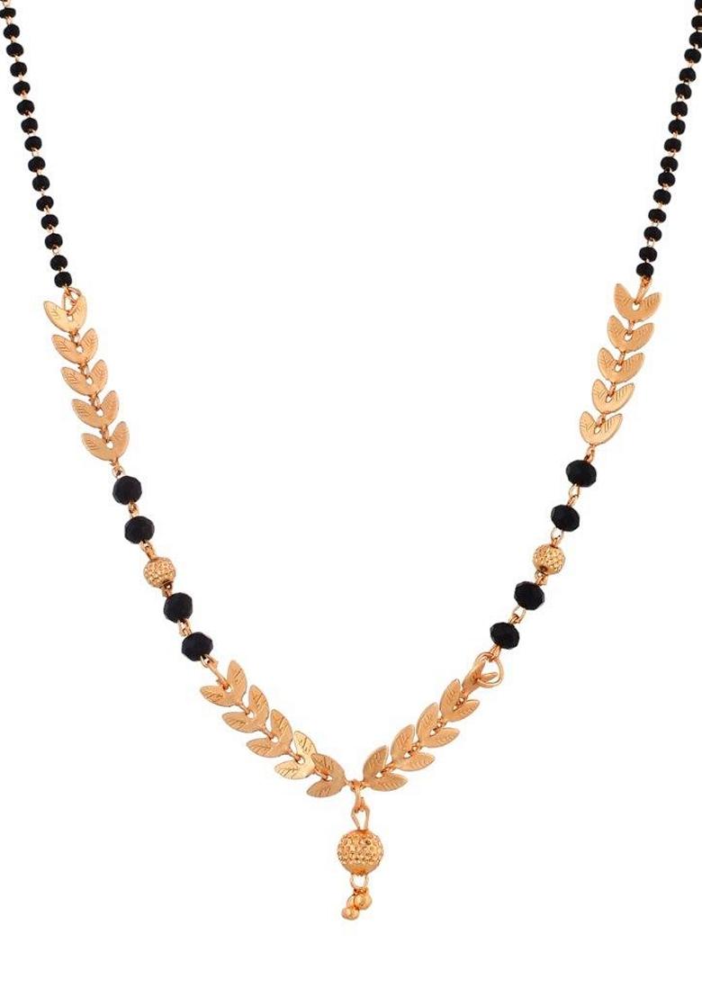 Gold Plated Leaf Design Beaded Chain Mangalsutra