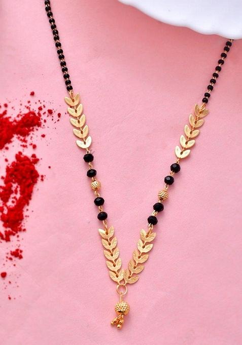 Gold Plated Leaf Design Beaded Chain Mangalsutra