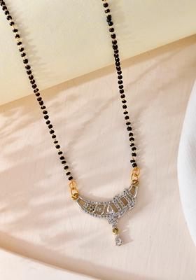Silver Plated Ad Stone And Beaded Mangalsutra