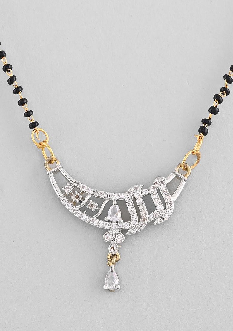 Silver Plated Ad Stone And Beaded Mangalsutra