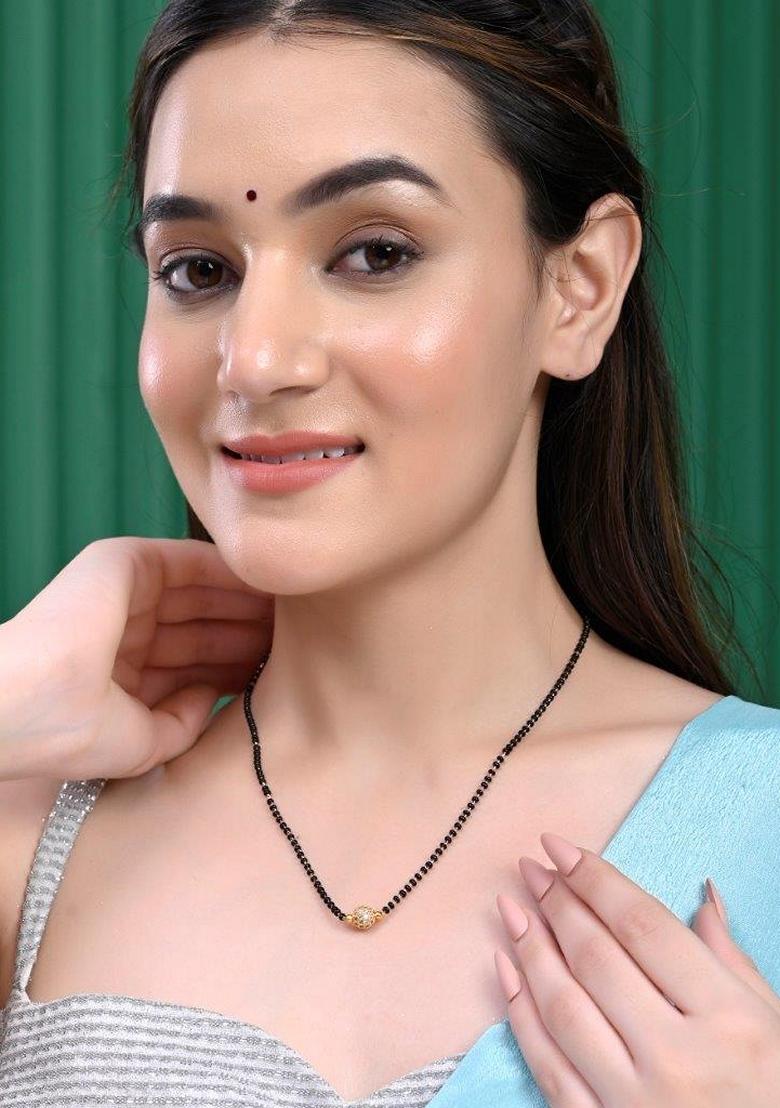 Gold Plated Ad Studded Beaded Mangalsutra