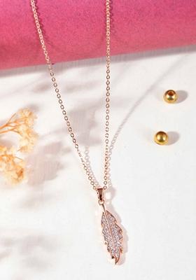 Rose Gold Rose Plated Chain With Ad Studded Leaf Shaped Pendent
