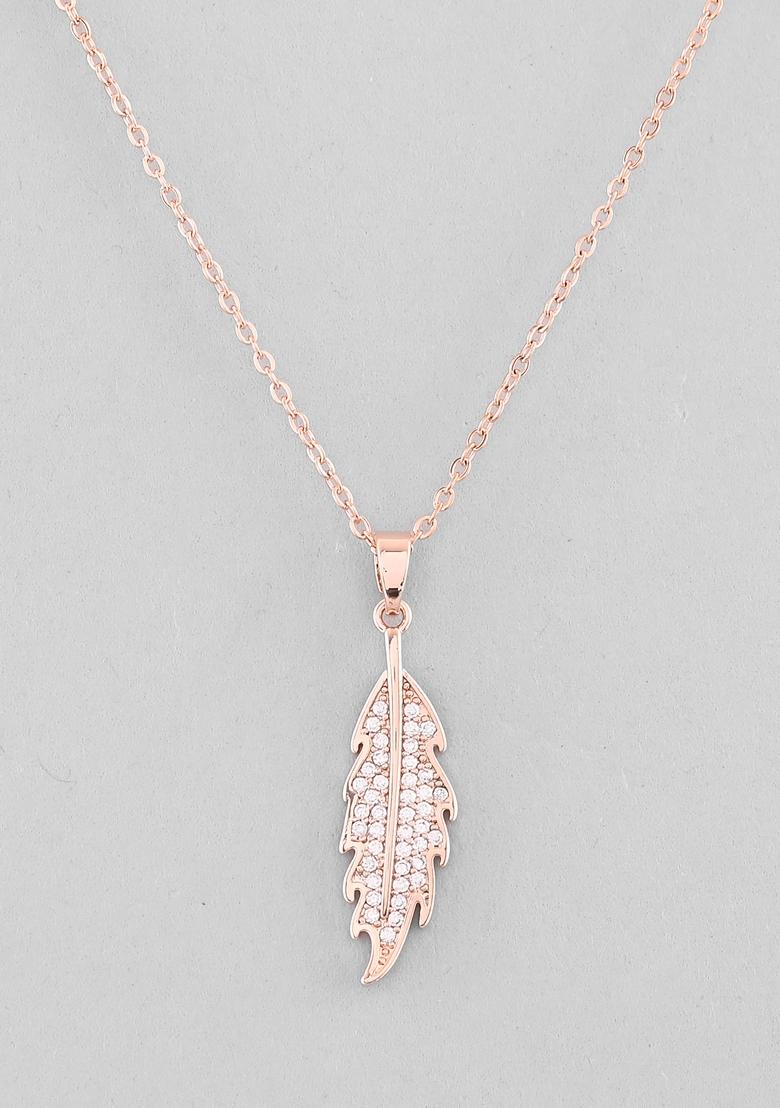 Rose Gold Rose Plated Chain With Ad Studded Leaf Shaped Pendent