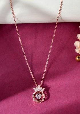 Rose Gold Rose Plated Chain With Ad Studded Crown Shaped Pendent