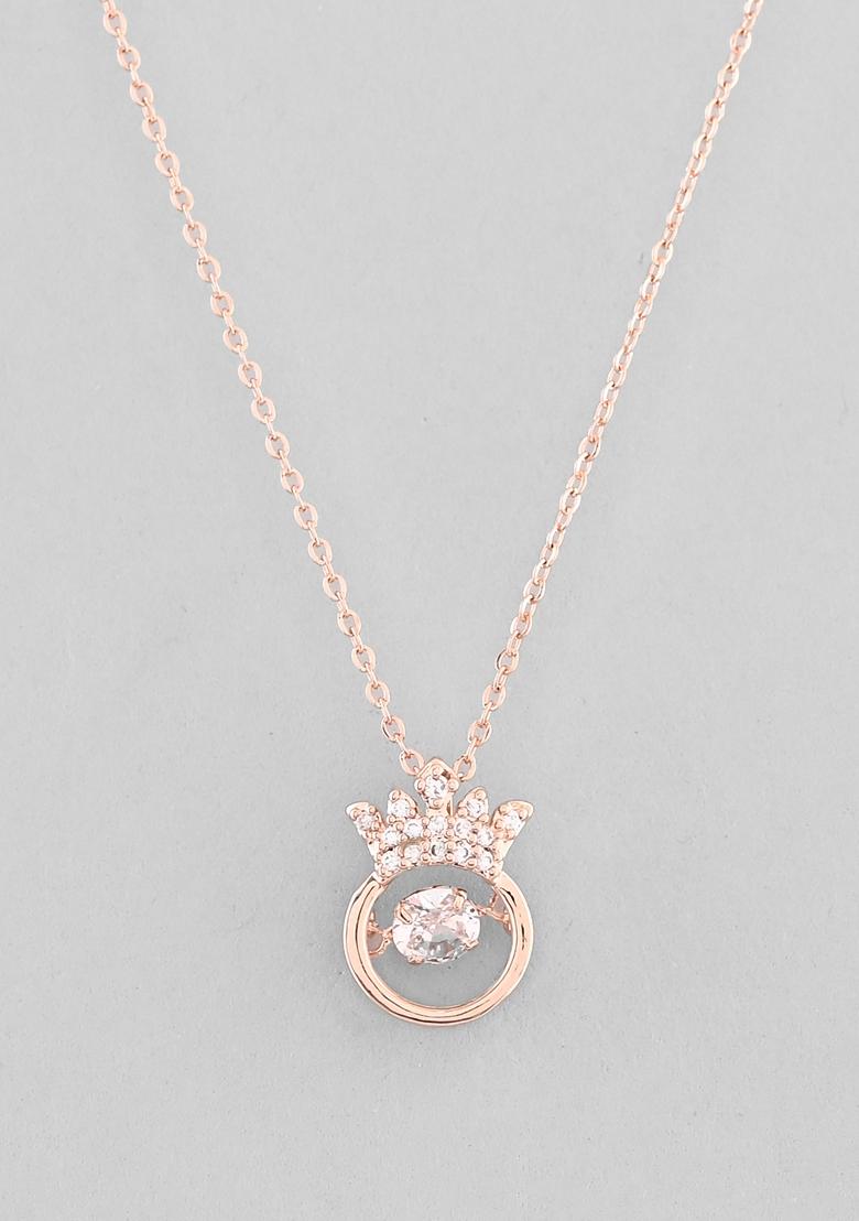 Rose Gold Rose Plated Chain With Ad Studded Crown Shaped Pendent