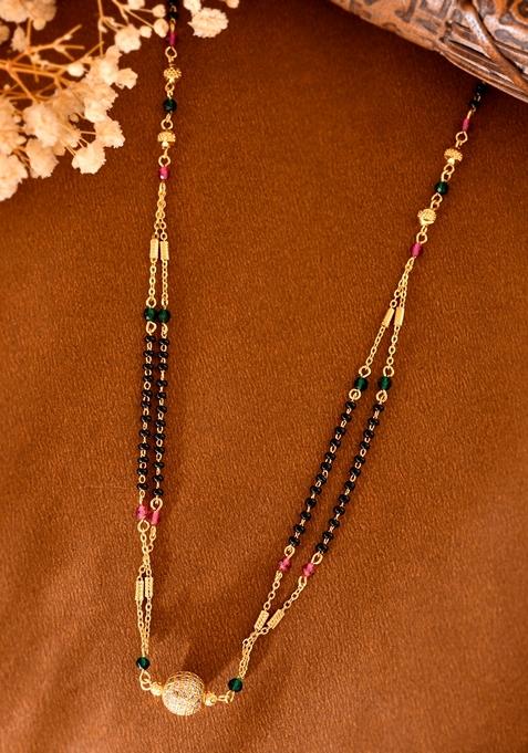 Gold Plated Ad Studded Beaded Layered Mangalsutra