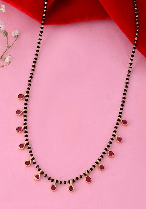 Gold Plated Ad Studded Drop Shaped Mangalsutra