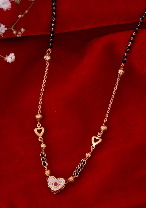 Gold Plated Ad Studded Heart Shaped Mangalsutra