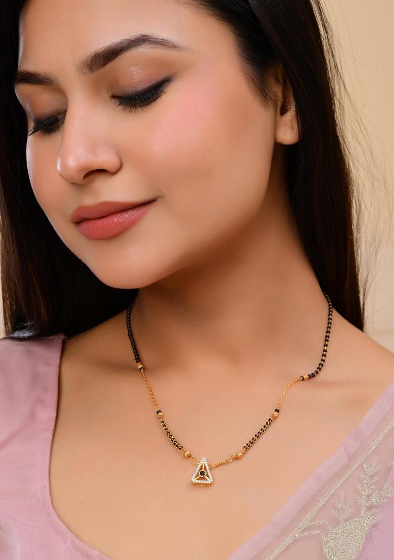 Gold Plated Ad Studded Geometrical Shaped Mangalsutra