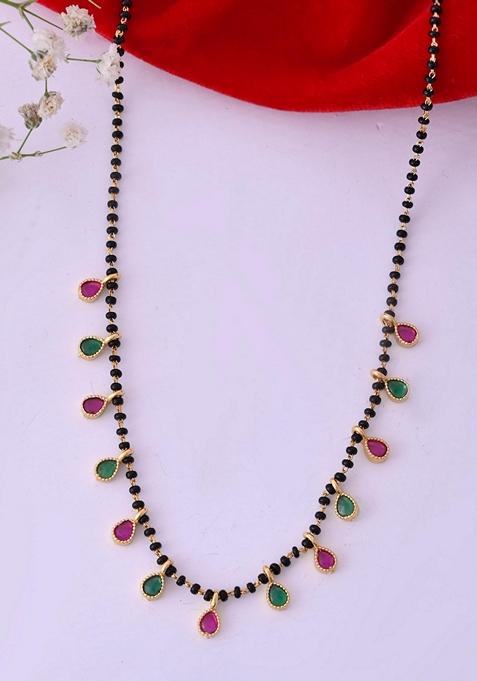 Gold Plated Ad Studded Drop Shaped Mangalsutra