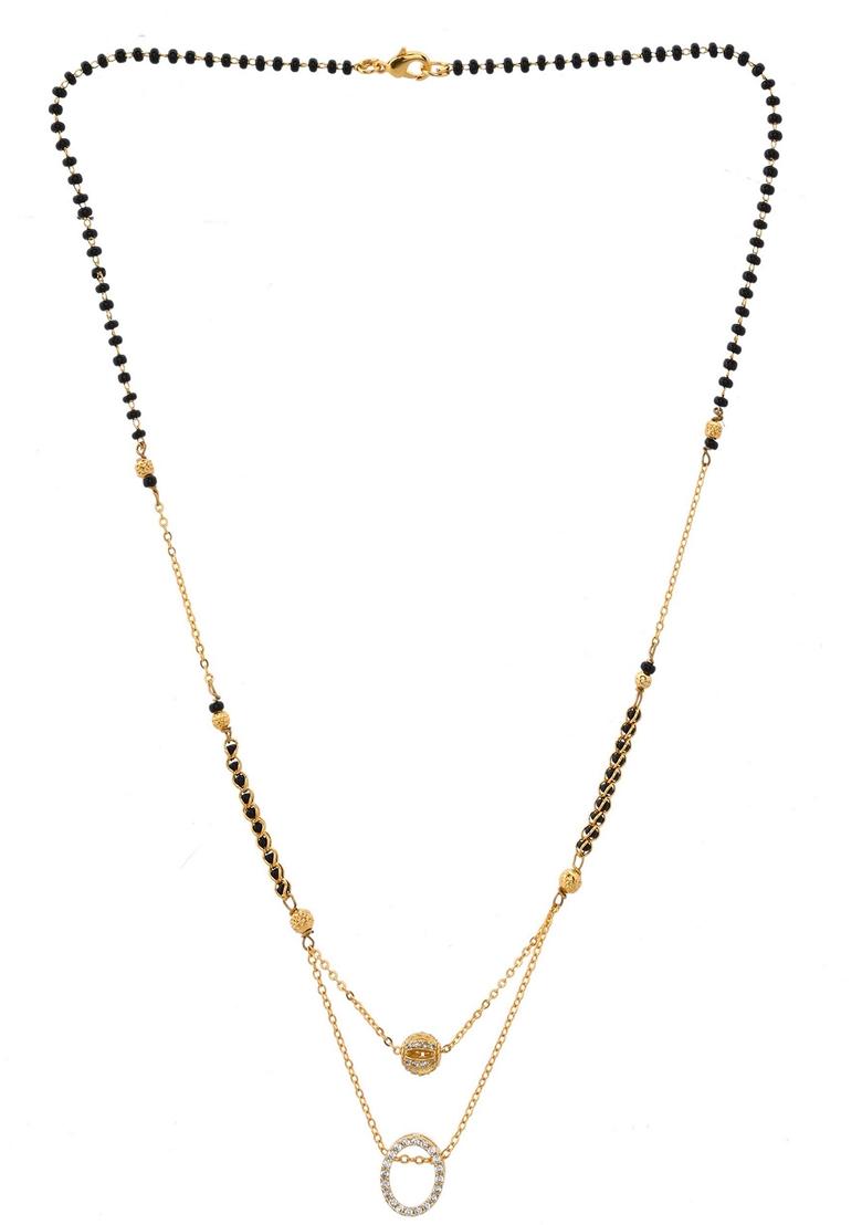 Gold Plated Ad Studded Oval Shaped Mangalsutra
