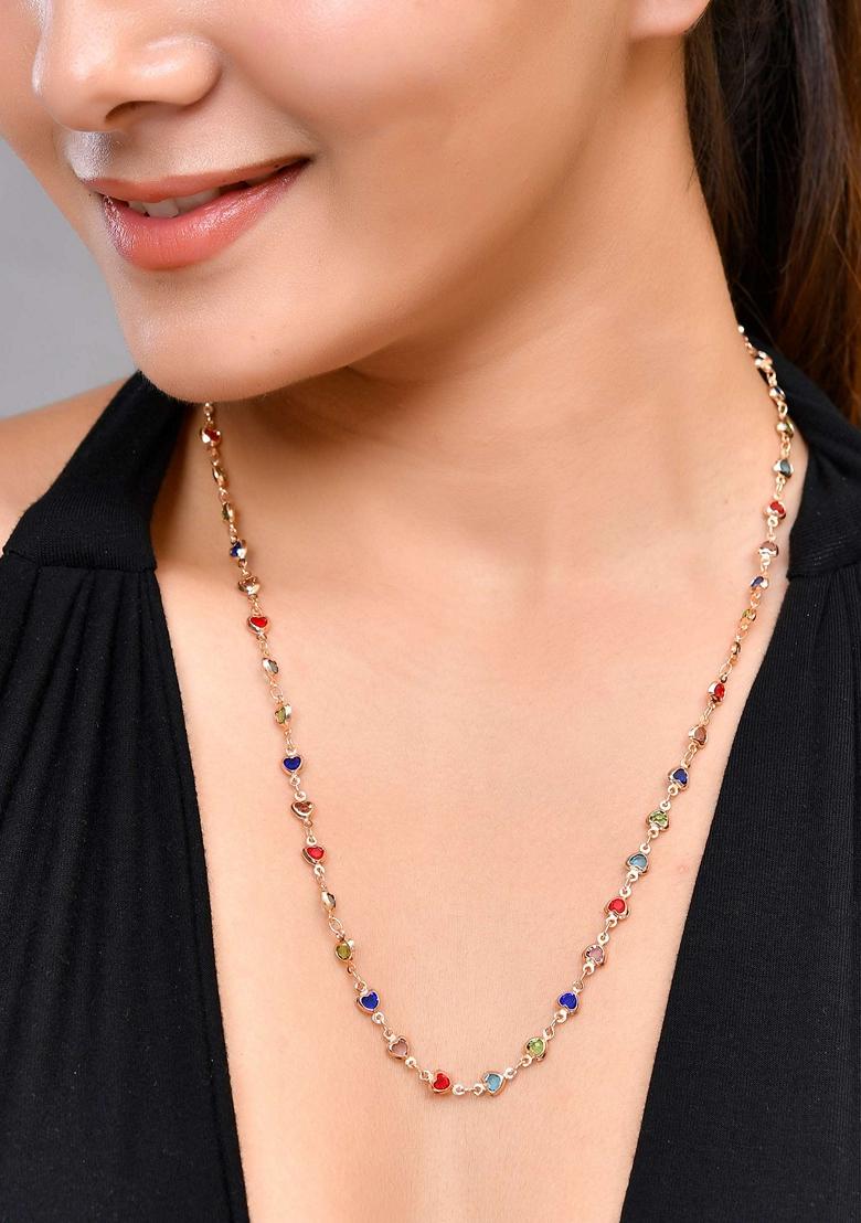 Gold Plated Chain With Colour Hearts
