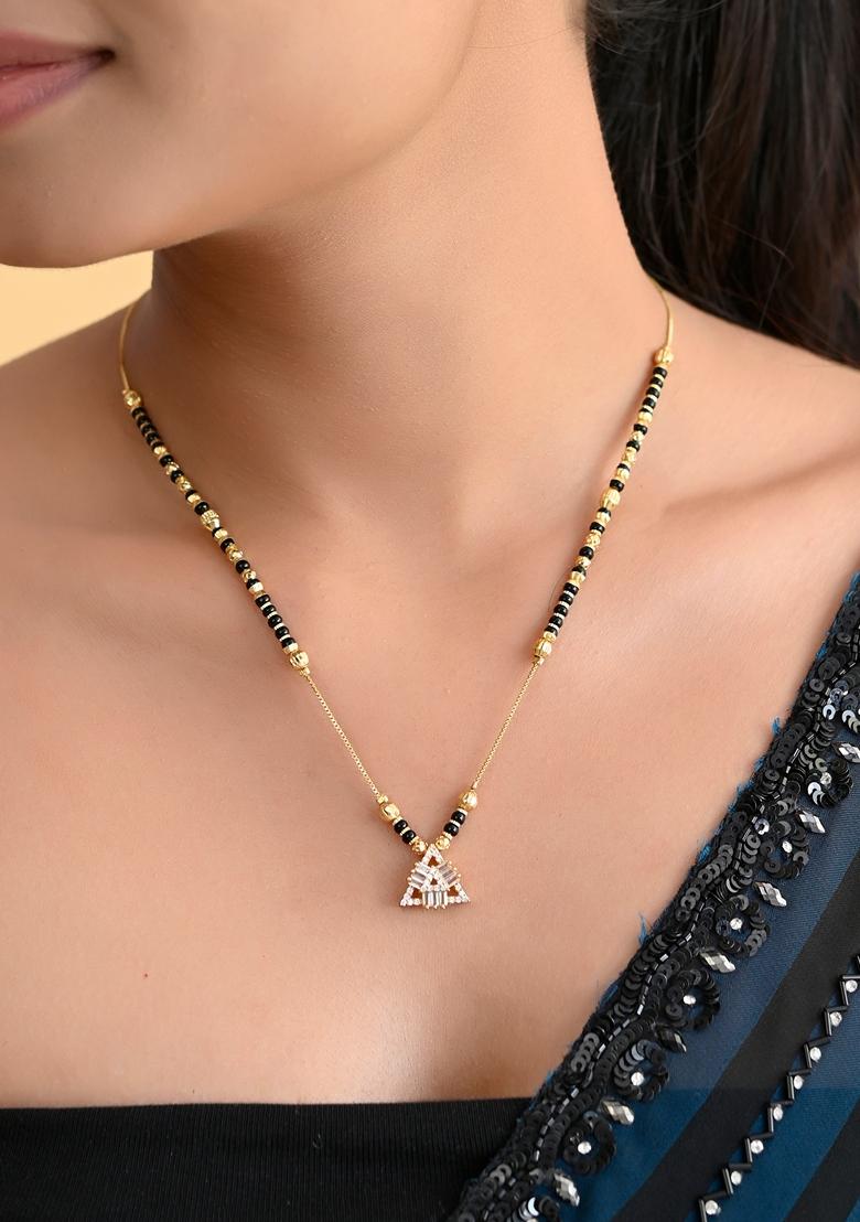 Gold Plated Stone Studded Triangular Shaped Mangalsutra