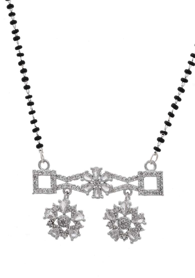 Silver Plated Ad Stone Studded Designer Mangalsutra Set - Indya