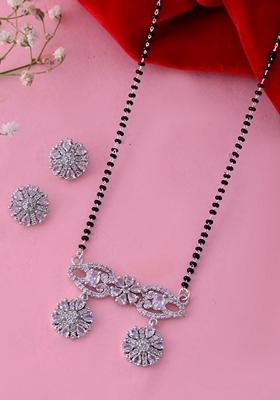 Silver Plated Ad Stone Studded Designer Mangalsutra Set