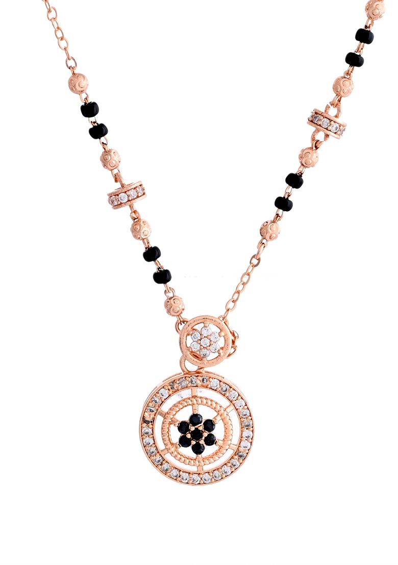 Rose Gold Rose Plated Stone Studded Circular Mangalsutra