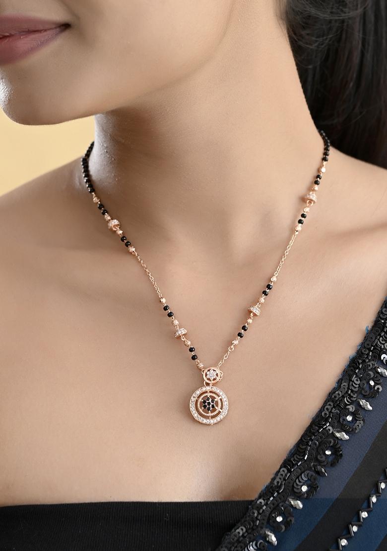 Rose Gold Rose Plated Stone Studded Circular Mangalsutra
