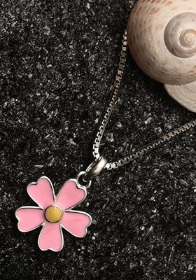 Pink 925 Pure Silver Floral Chain Pendant