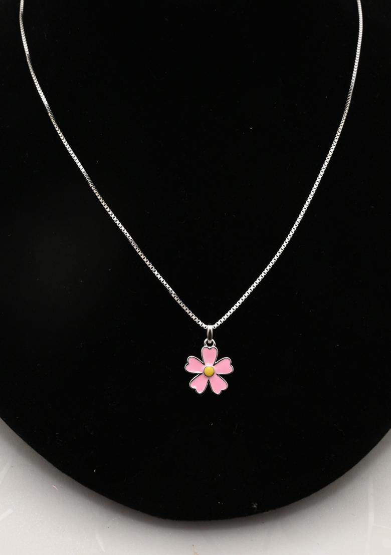Pink 925 Pure Silver Floral Chain Pendant