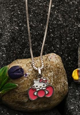 Peach 925 Pure Silver Hello Kitty Inspired Chain Pendant