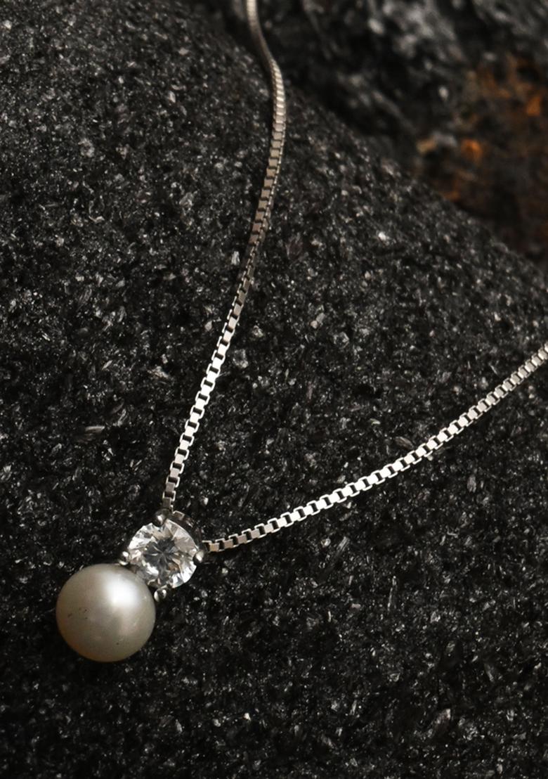 925 Pure Silver Zircon Studded Pearl Chain Pendant