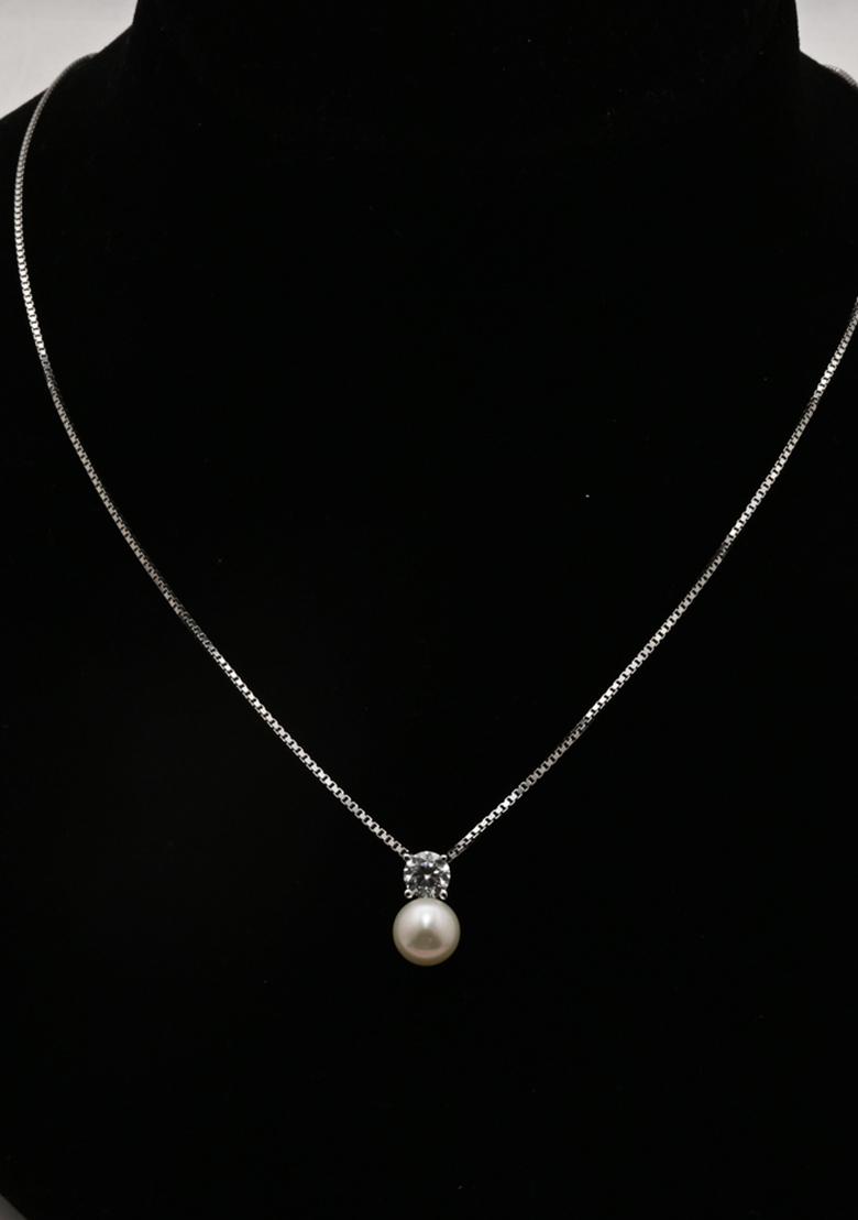 925 Pure Silver Zircon Studded Pearl Chain Pendant