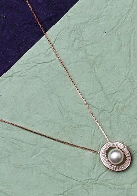 925 Pure Silver Zircon Studded Rose Gold Chain Pendant