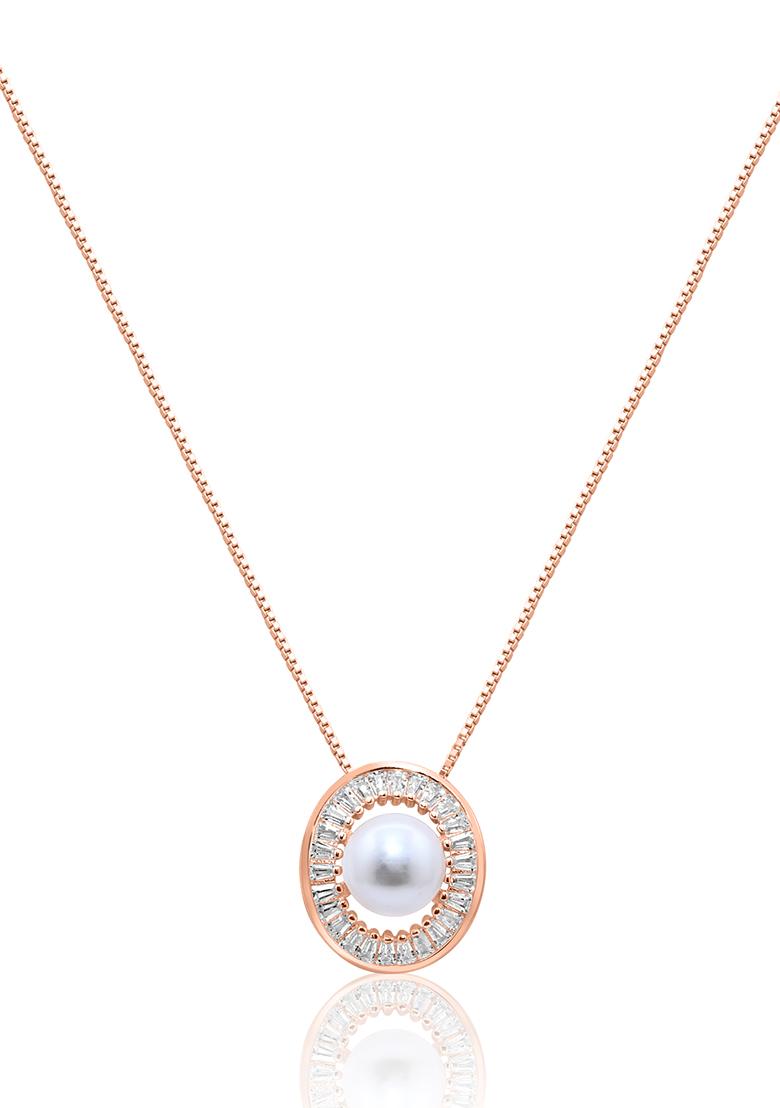 925 Pure Silver Zircon Studded Rose Gold Chain Pendant