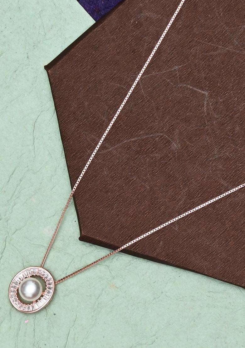 925 Pure Silver Zircon Studded Rose Gold Chain Pendant