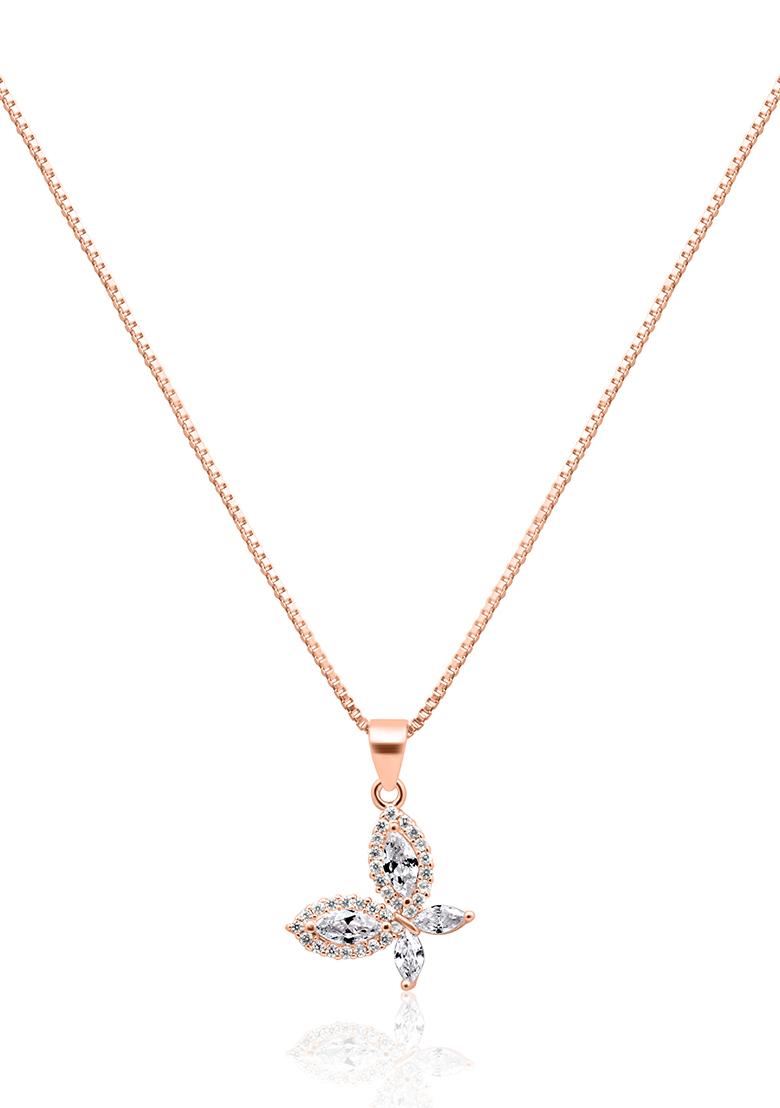 925 Pure Silver Zircon Studded Rose Gold Chain Pendant