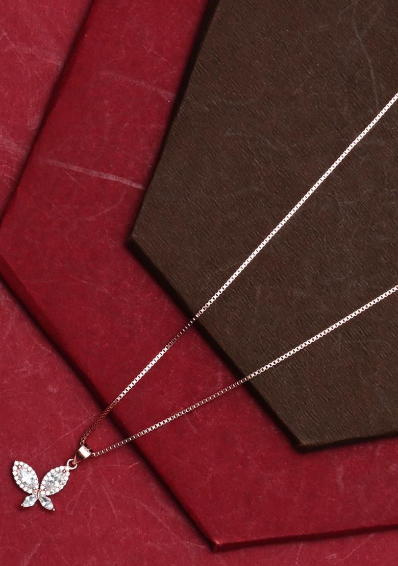 925 Pure Silver Zircon Studded Rose Gold Chain Pendant