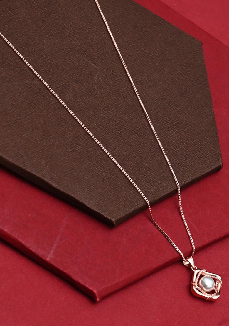 925 Pure Silver Rose Gold Pearl Chain Pendant