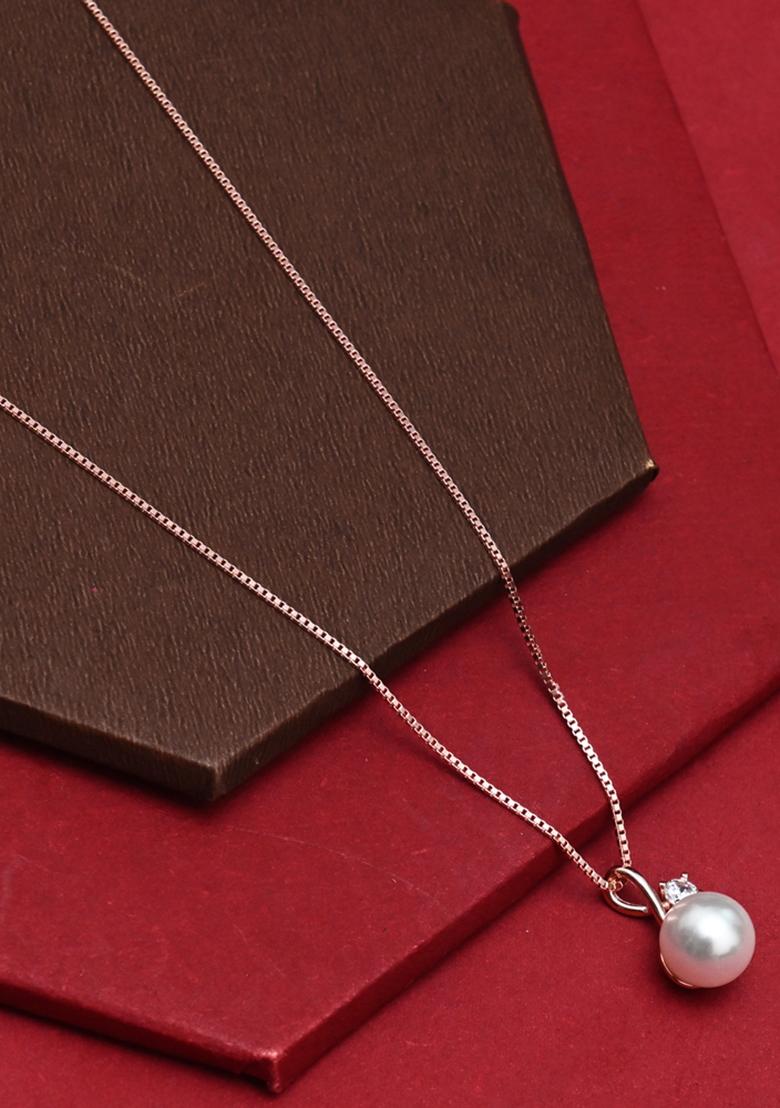 925 Pure Silver Rose Gold Pearl Chain Pendant