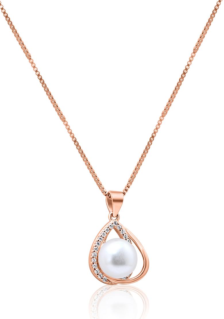925 Pure Silver Zircon Studded Rose Gold Chain Pendant