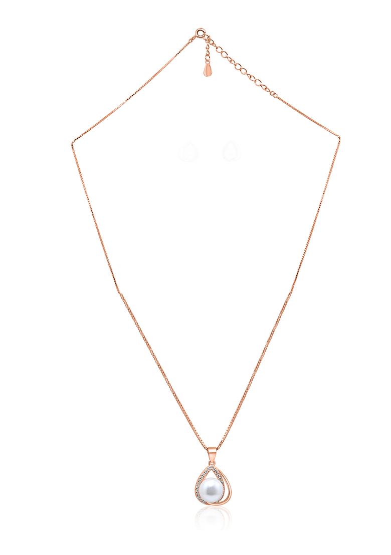 925 Pure Silver Zircon Studded Rose Gold Chain Pendant