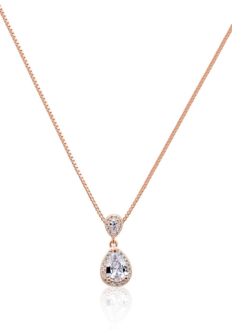 925 Pure Silver Zircon Studded Rose Gold Chain Pendant
