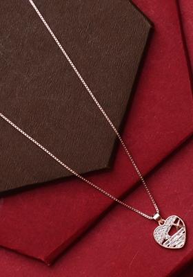 925 Pure Silver Zircon Studded Rose Gold Chain Pendant