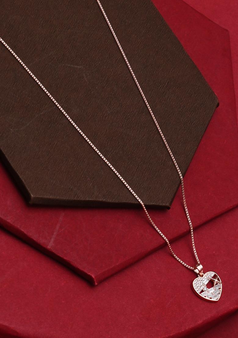 925 Pure Silver Zircon Studded Rose Gold Chain Pendant