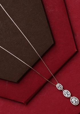 925 Pure Silver Zircon Studded Rose Gold Chain Pendant