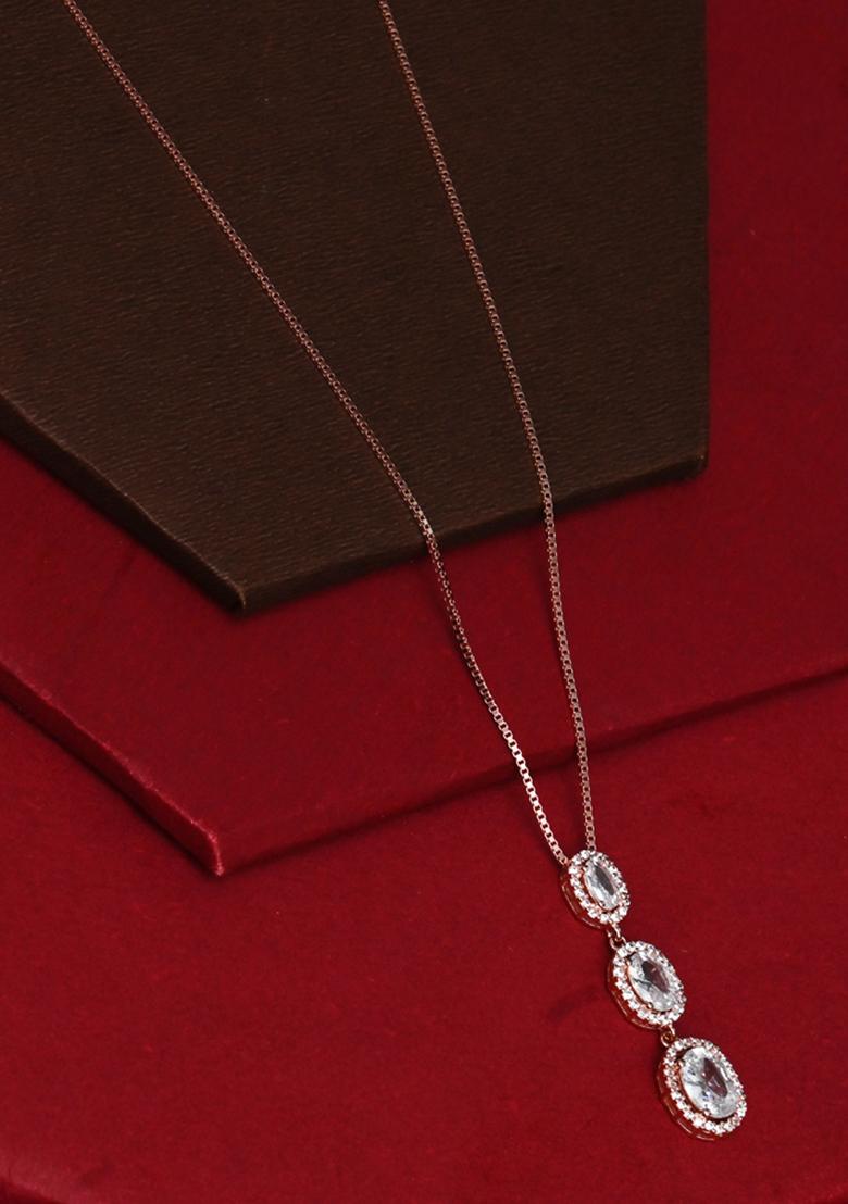 925 Pure Silver Zircon Studded Rose Gold Chain Pendant