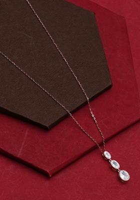 925 Pure Silver Zircon Studded Rose Gold Chain Pendant