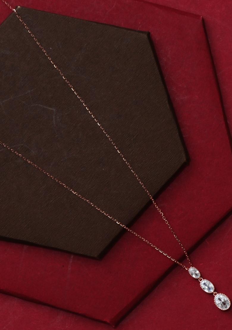 925 Pure Silver Zircon Studded Rose Gold Chain Pendant