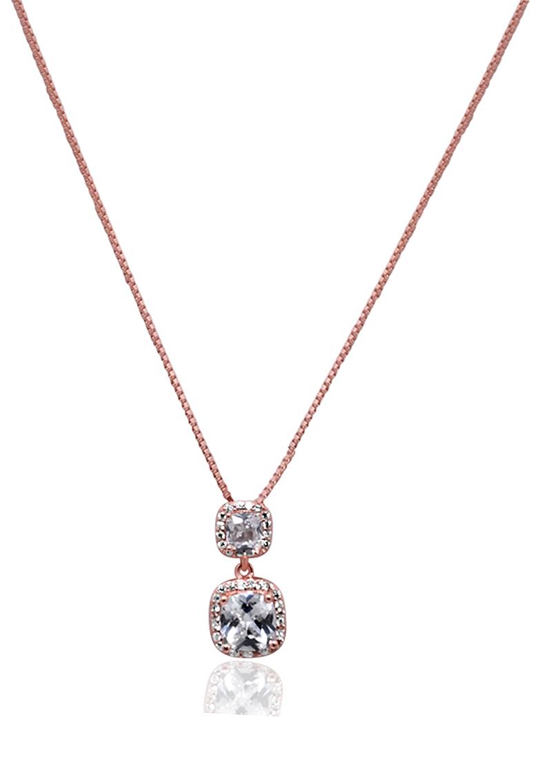 925 Pure Silver Zircon Studded Rose Gold Chain Pendant