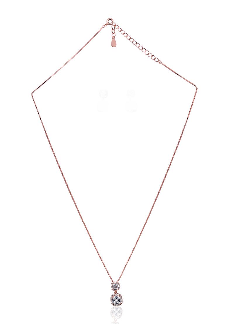 925 Pure Silver Zircon Studded Rose Gold Chain Pendant