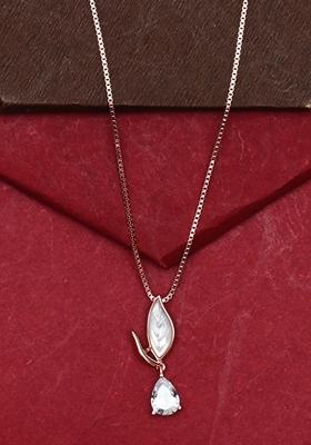 925 Pure Silver Zircon Studded Rose Gold Chain Pendant