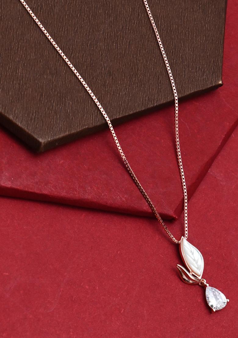 925 Pure Silver Zircon Studded Rose Gold Chain Pendant